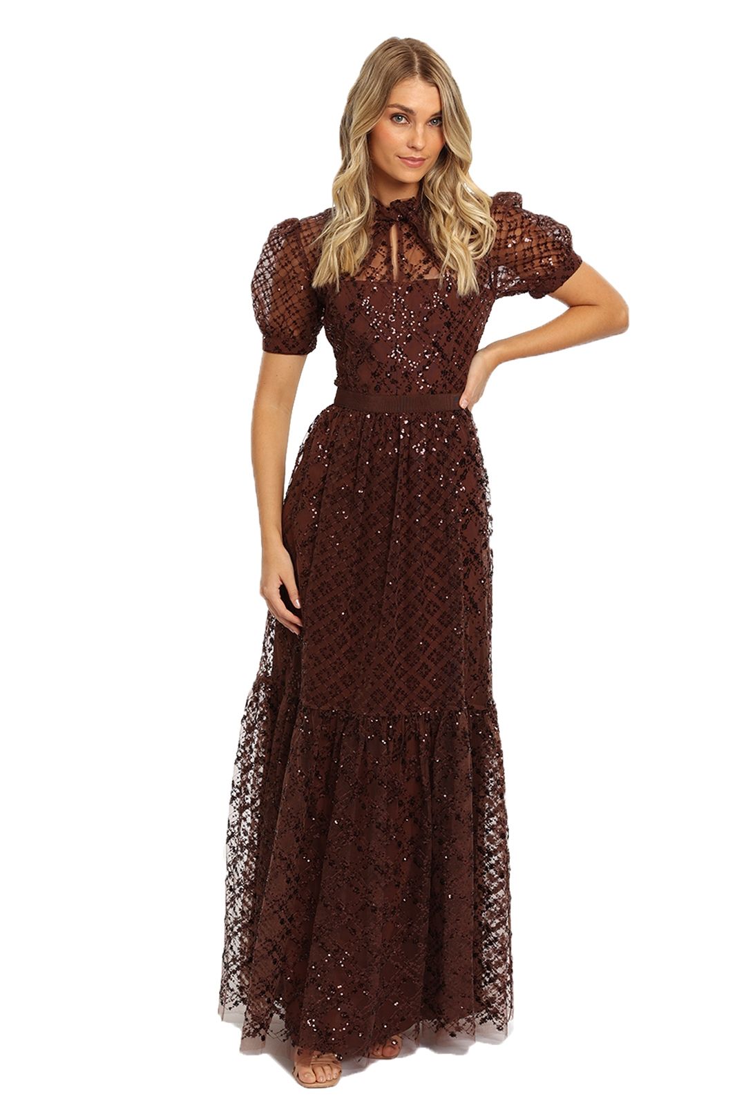 Image of Self Portrait - Grid Sequin Maxi Dress