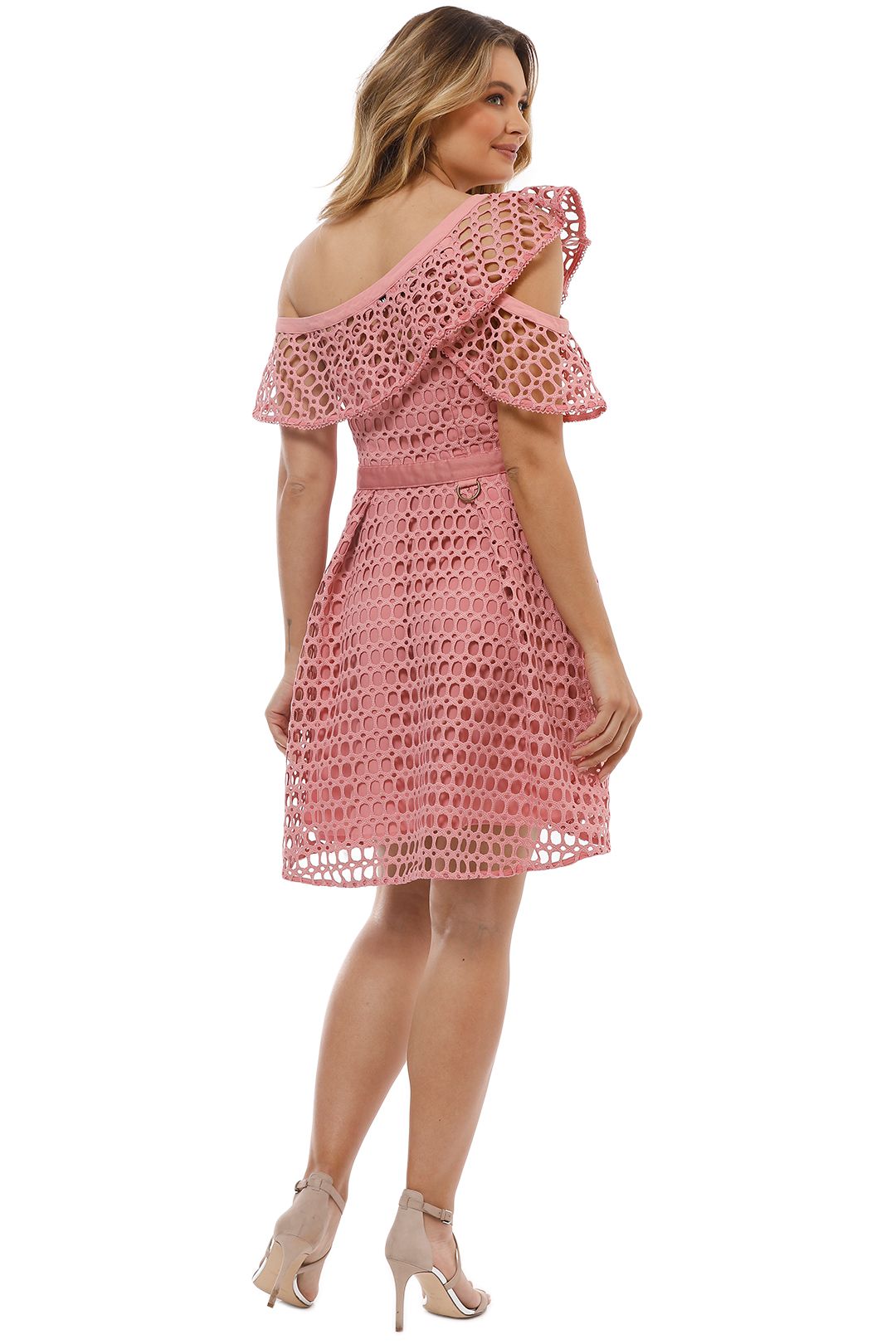 Self Portrait - Lace Frill Mini Dress - Pink - Back