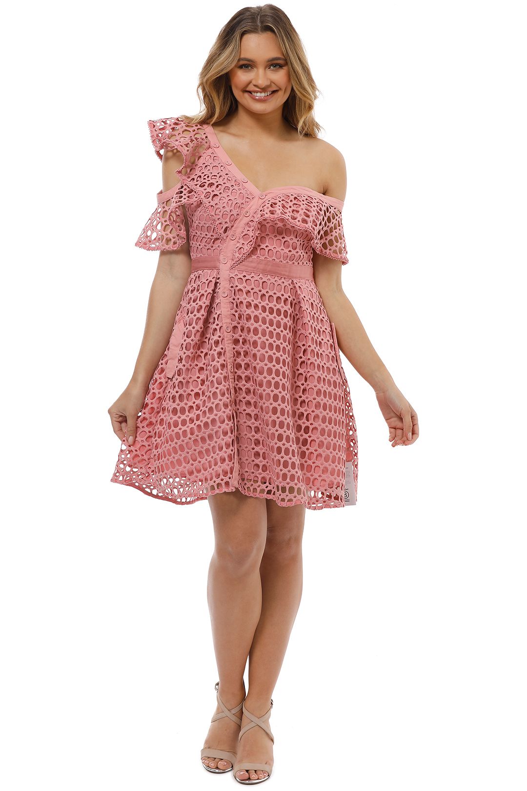 Self Portrait - Lace Frill Mini Dress - Pink - Front 