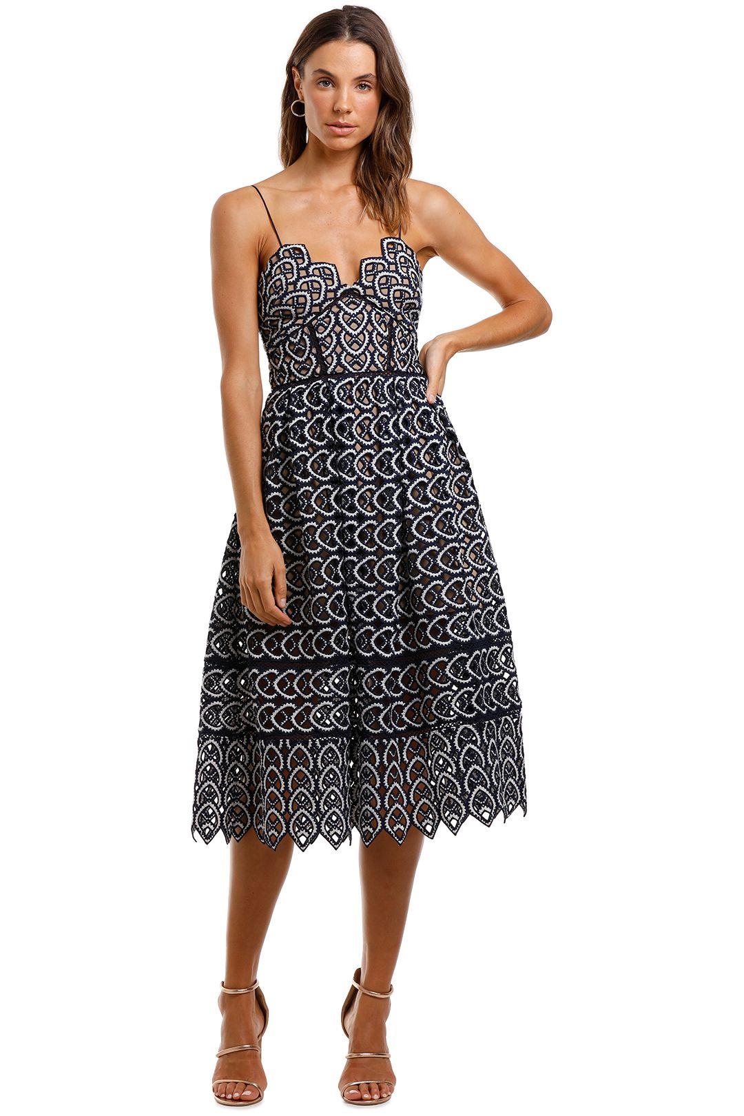 Self Portrait Sweethear Azaelea Dress Navy Sleeveless