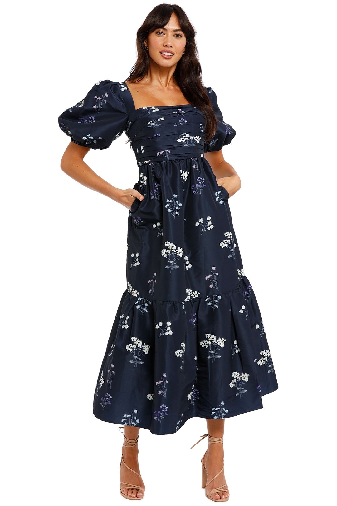 Hire Vintage Floral Midi Dress in Navy 