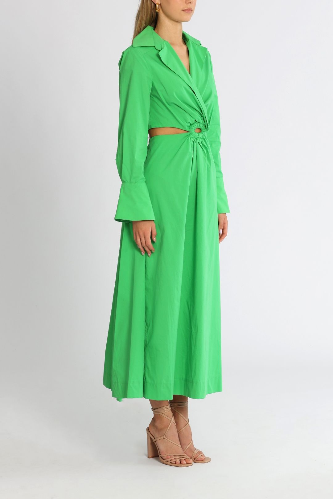Hire Mia Long Sleeve Midi Dress in Green Setre GlamCorner
