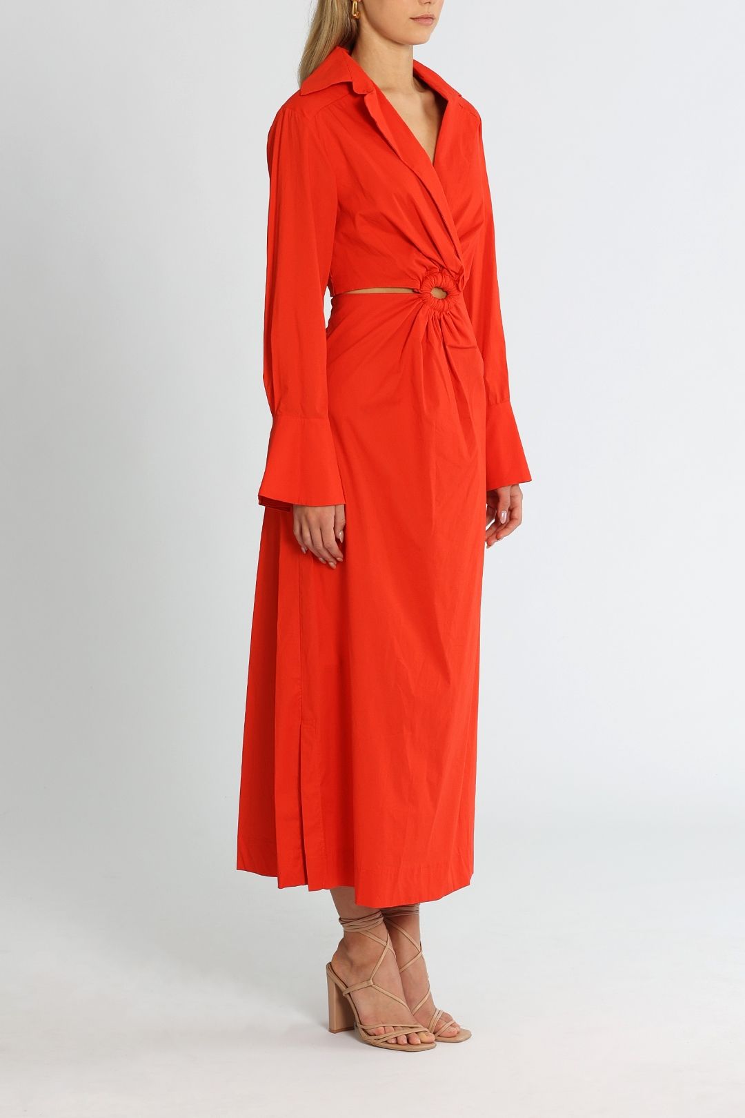 Setre Mia Long Sleeve Midi Dress Red Cutout