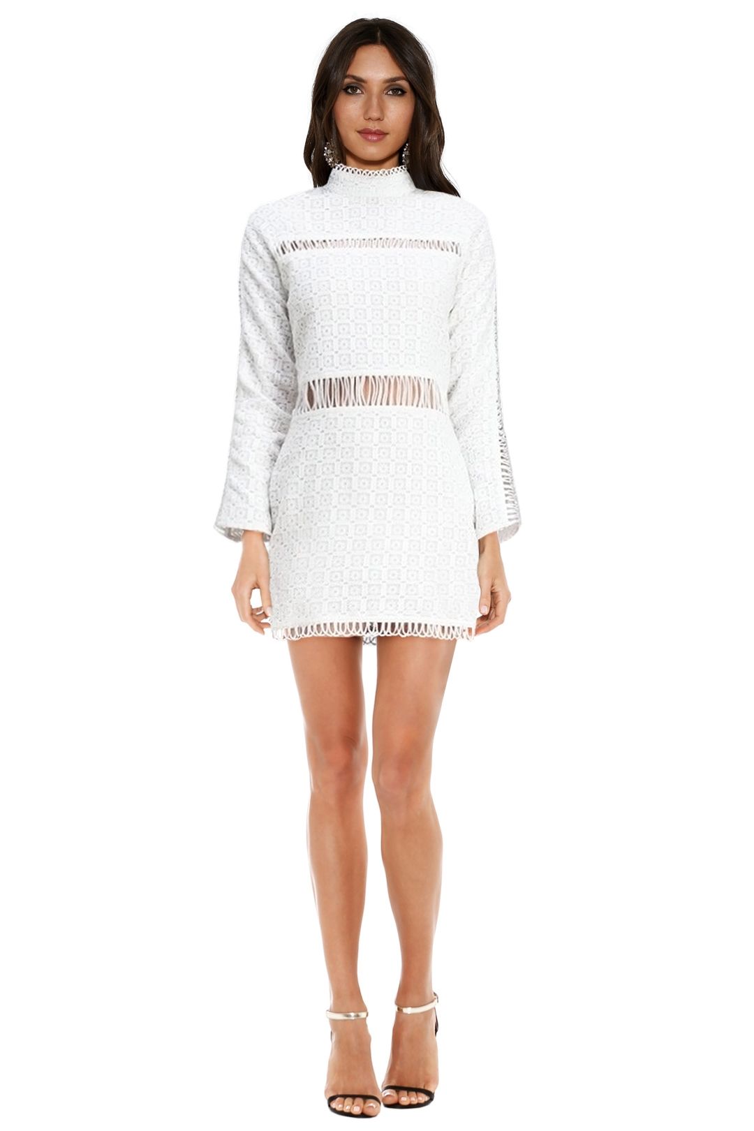 Shakuhachi - Cut Out Lace Panelled Mini Dress - White - Front