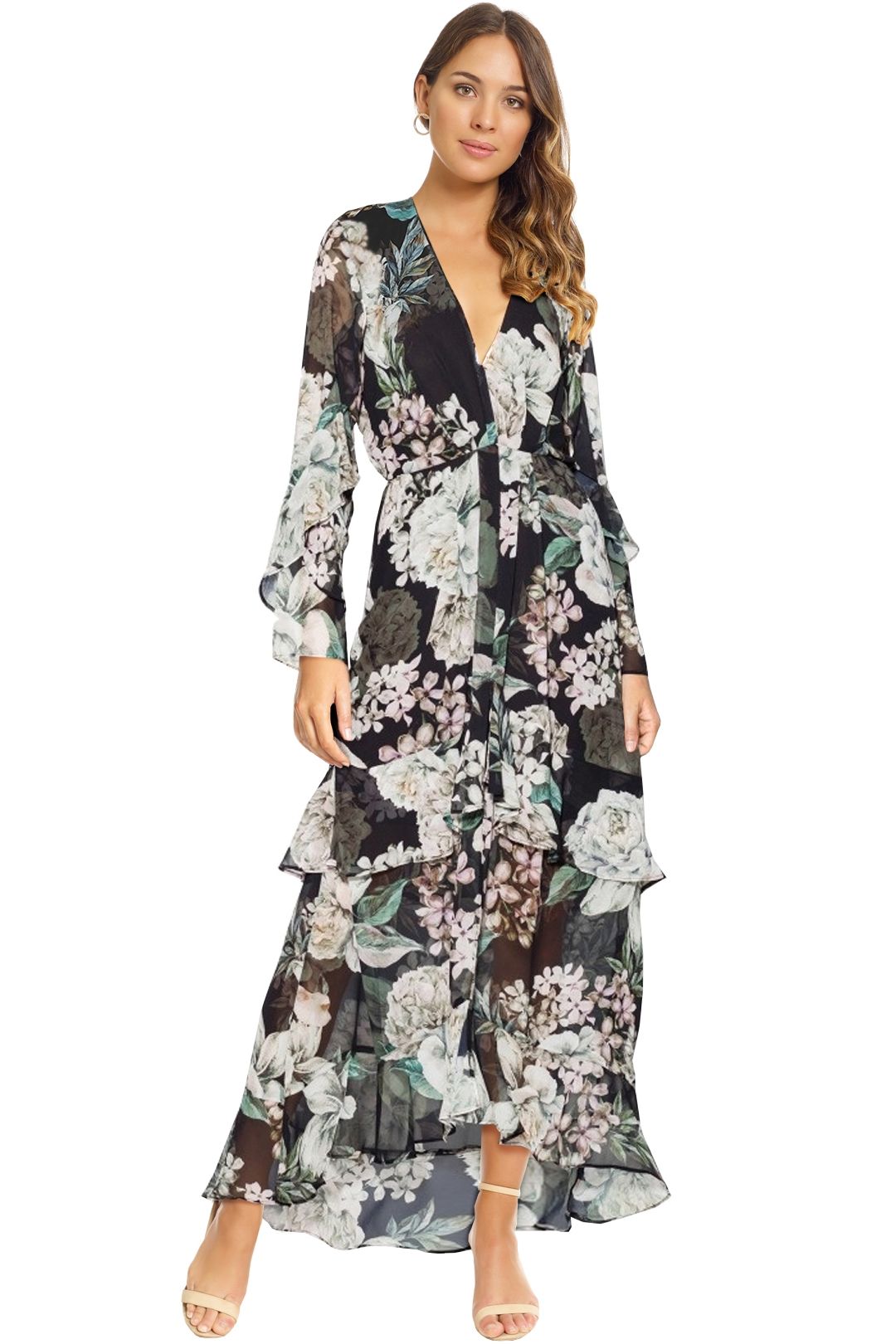 Sheike - Midnight Blooms Dress - Black Floral - Front