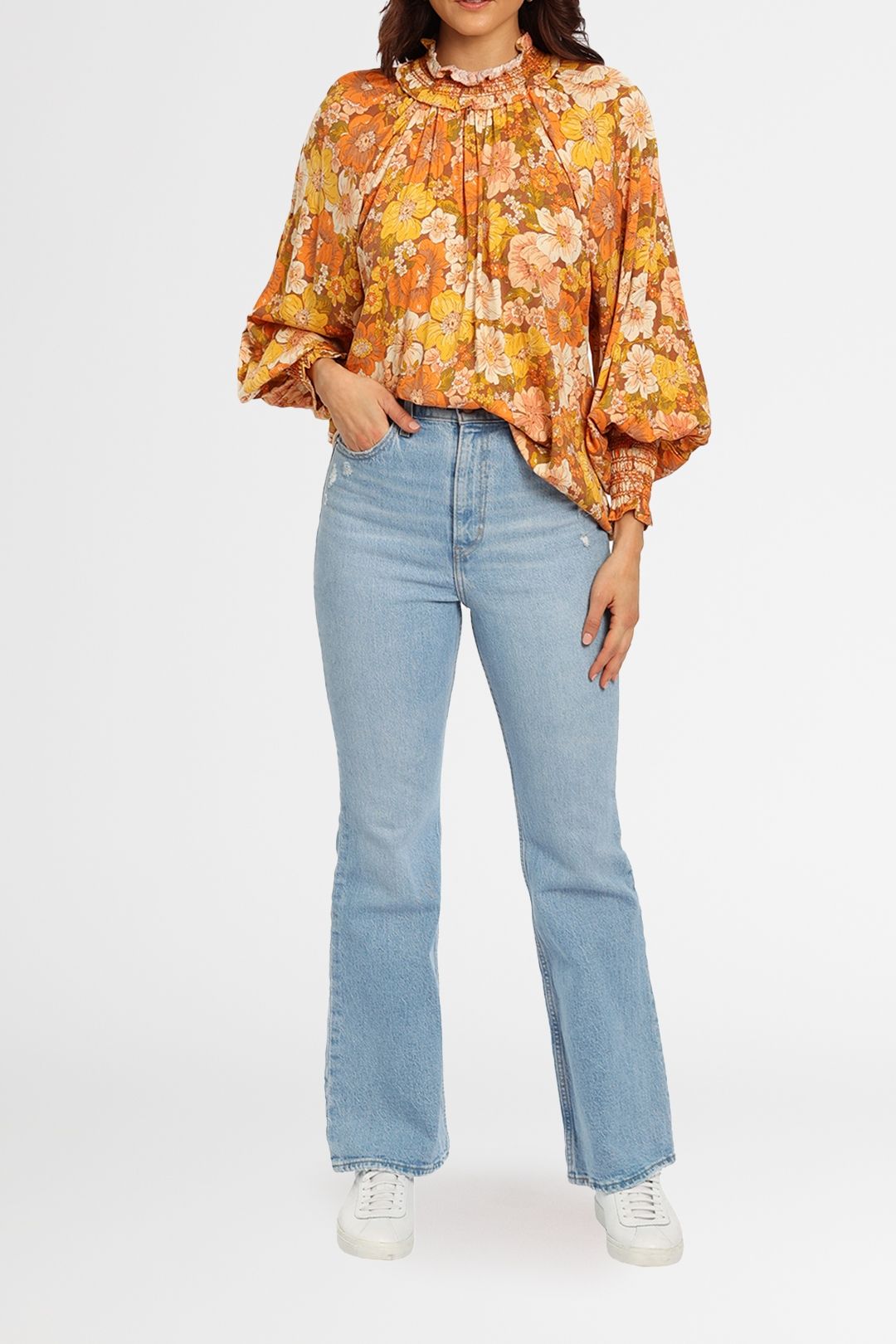 Shirred Collar Blouse Bohemian Traders floral
