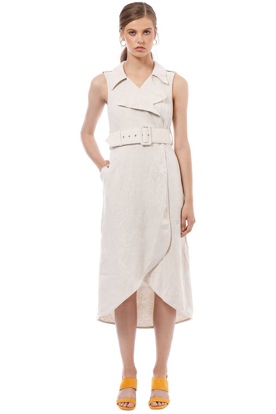 Shona Joy - Atticus Linen Sleeveless Trench Midi Dress - Cream - Front