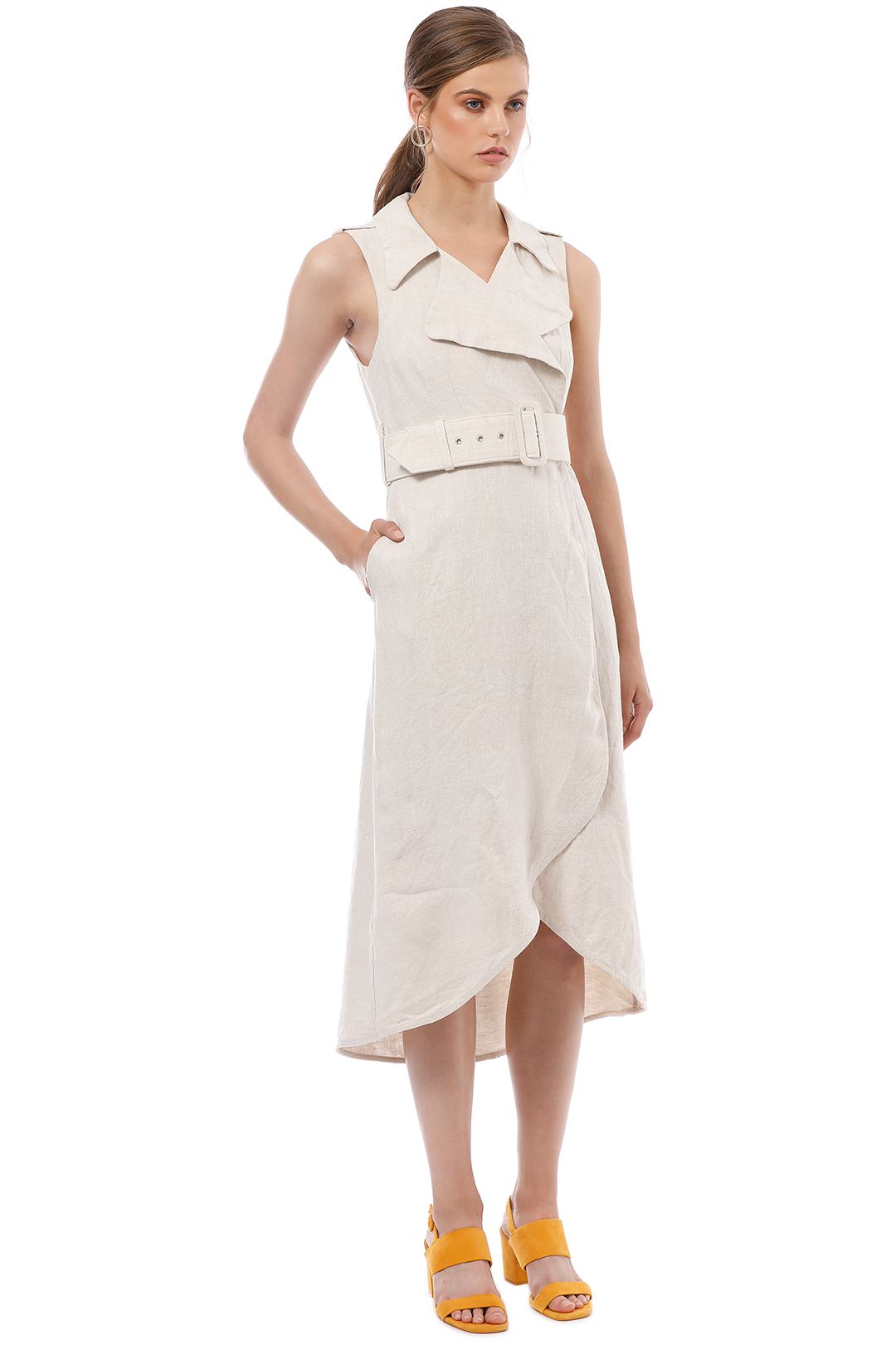 Shona Joy - Atticus Linen Sleeveless Trench Midi Dress - Cream - Side