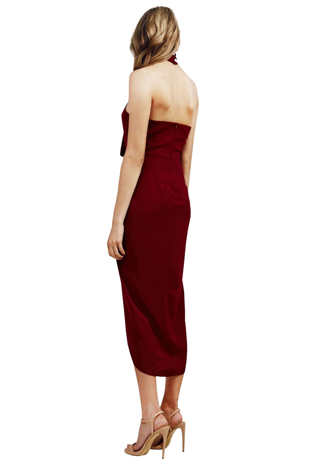Shona Joy - Burgundy Core Knot Draped Dress - Angle Side