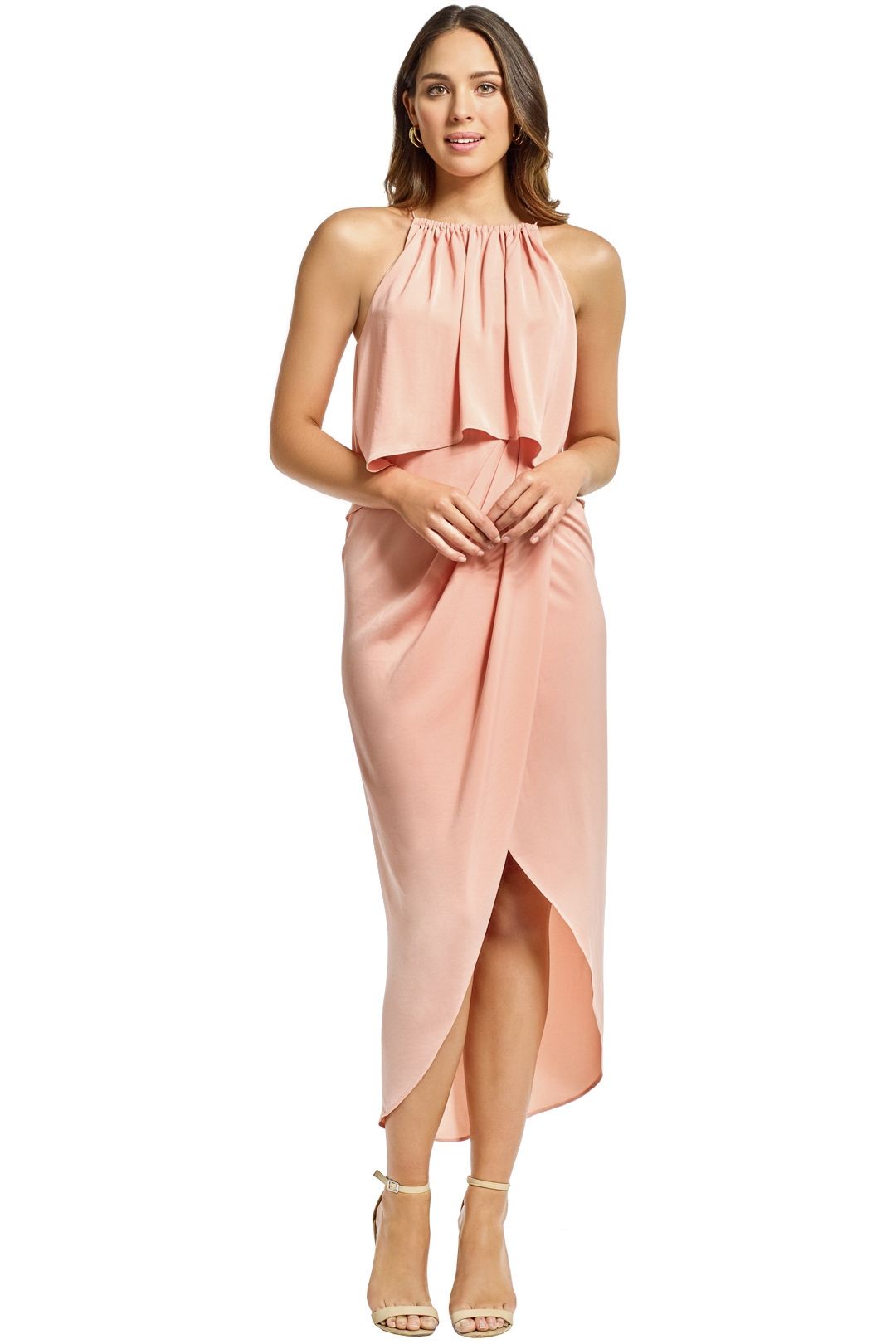 Shona Joy - Frill High Neck Drape Maxi Dress - Dusty Pink - Front