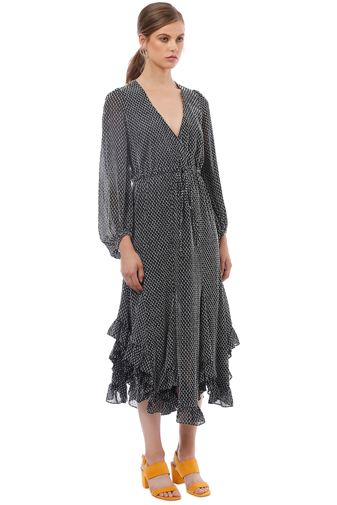 Shona Joy - Salinger Godet Drawstring Midi Dress - Grey - Side