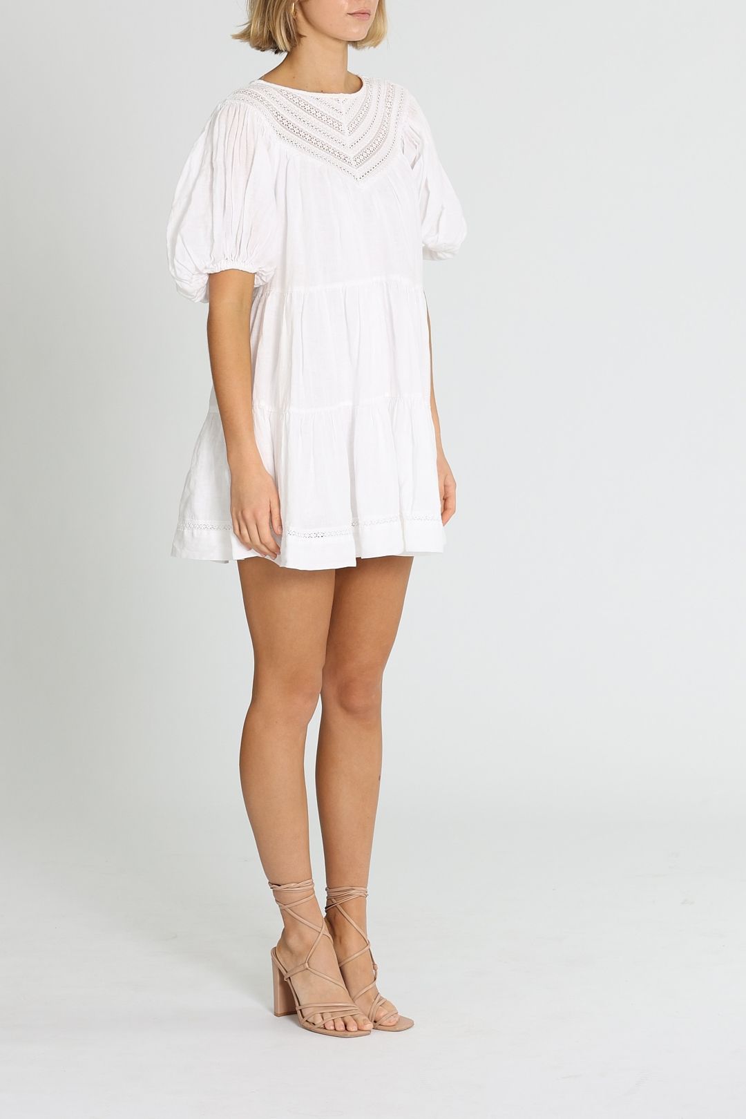 Shona Joy Adriana Mini Dress White Puff Sleeves