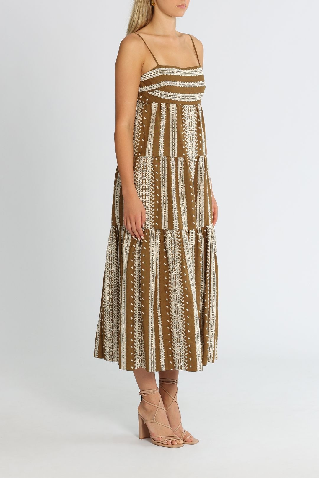 Shona Joy Atlas Backless Tiered Midi Dress Cream Sleeveless