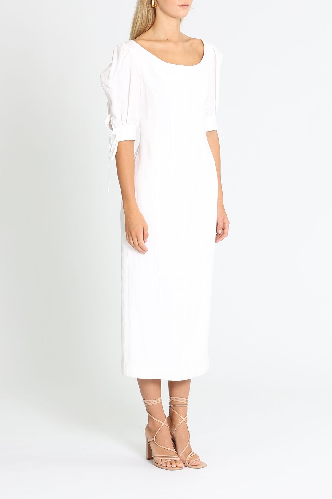 Shona Joy Blanca Fitted Midi Ivory White