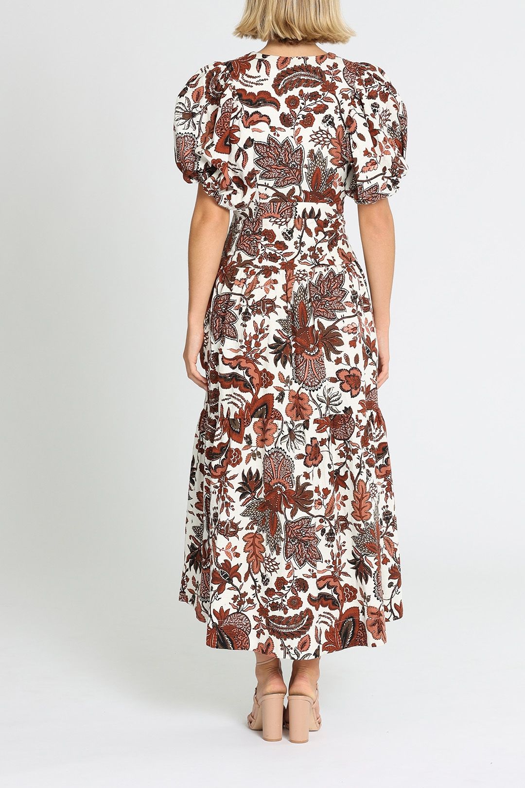 Shona Joy Catalina Plunged Short Sleeve Midi Dress Multi Print