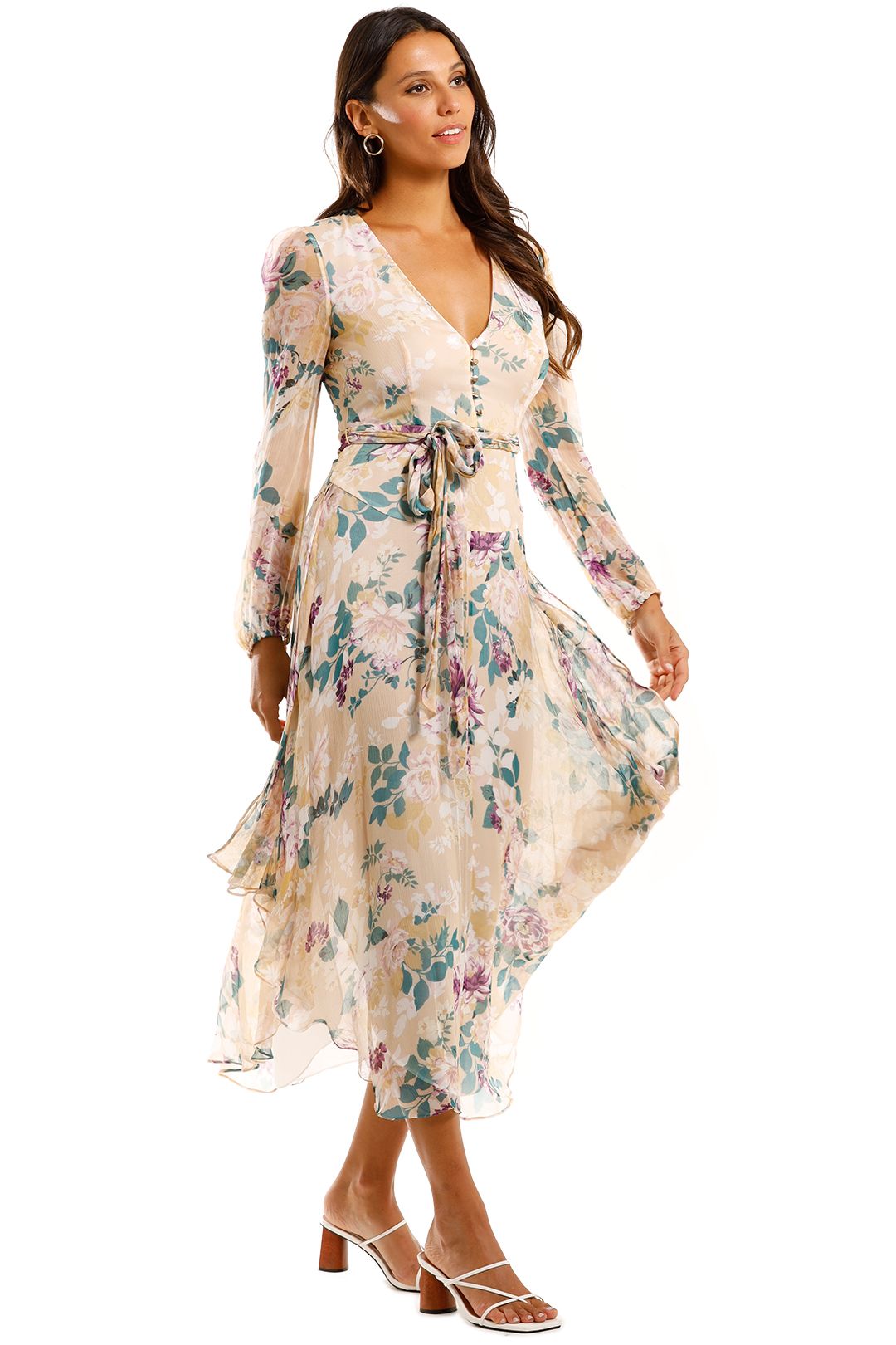 Shona Joy Donatella Long Sleeve Midi Dress Floral