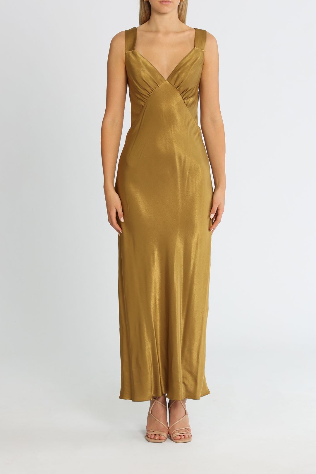 Shona Joy Giorgia Plunged Midi Dress Olive Oil