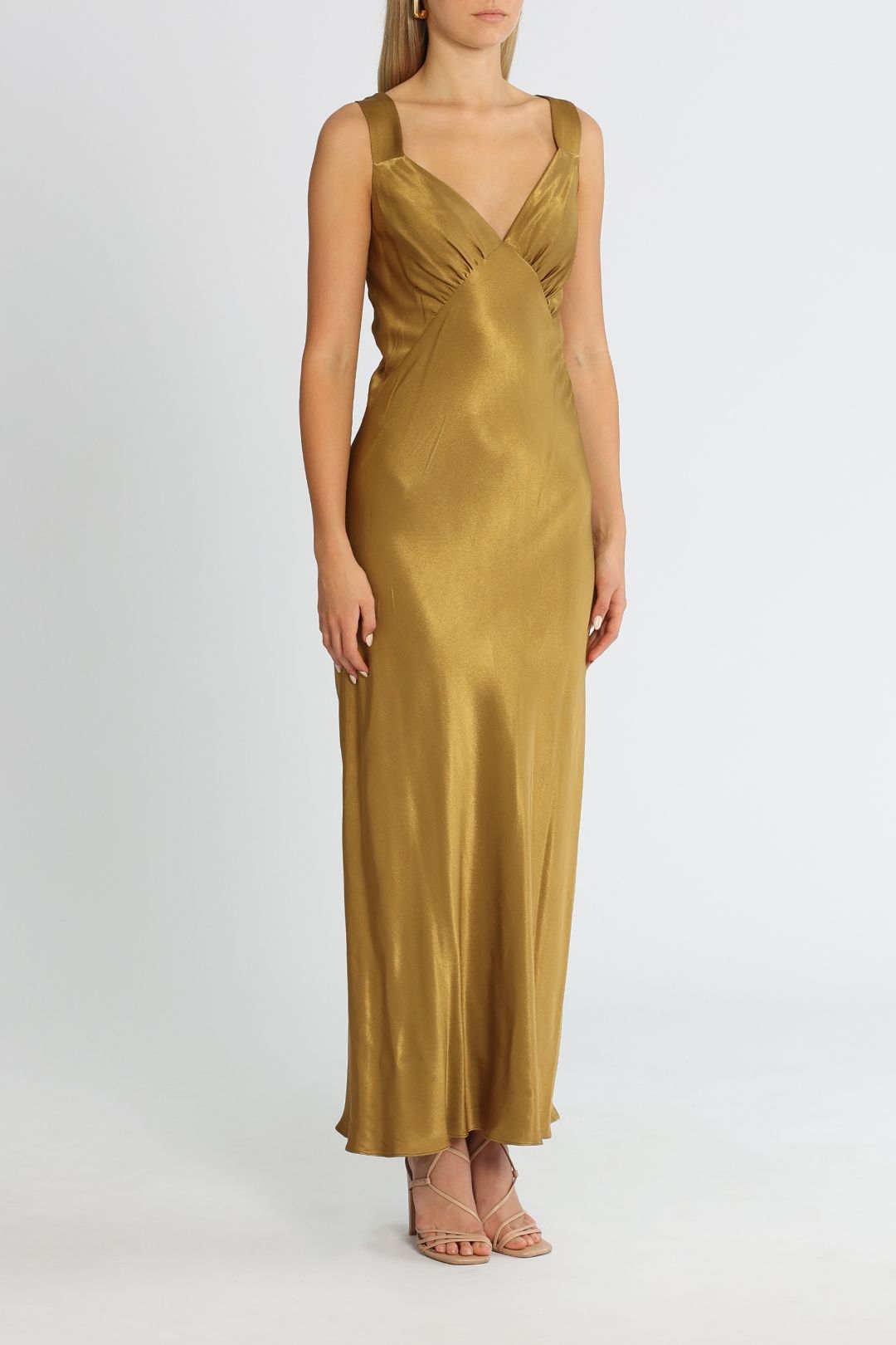 Shona Joy Giorgia Plunged Midi Dress Olive Oil Ruched