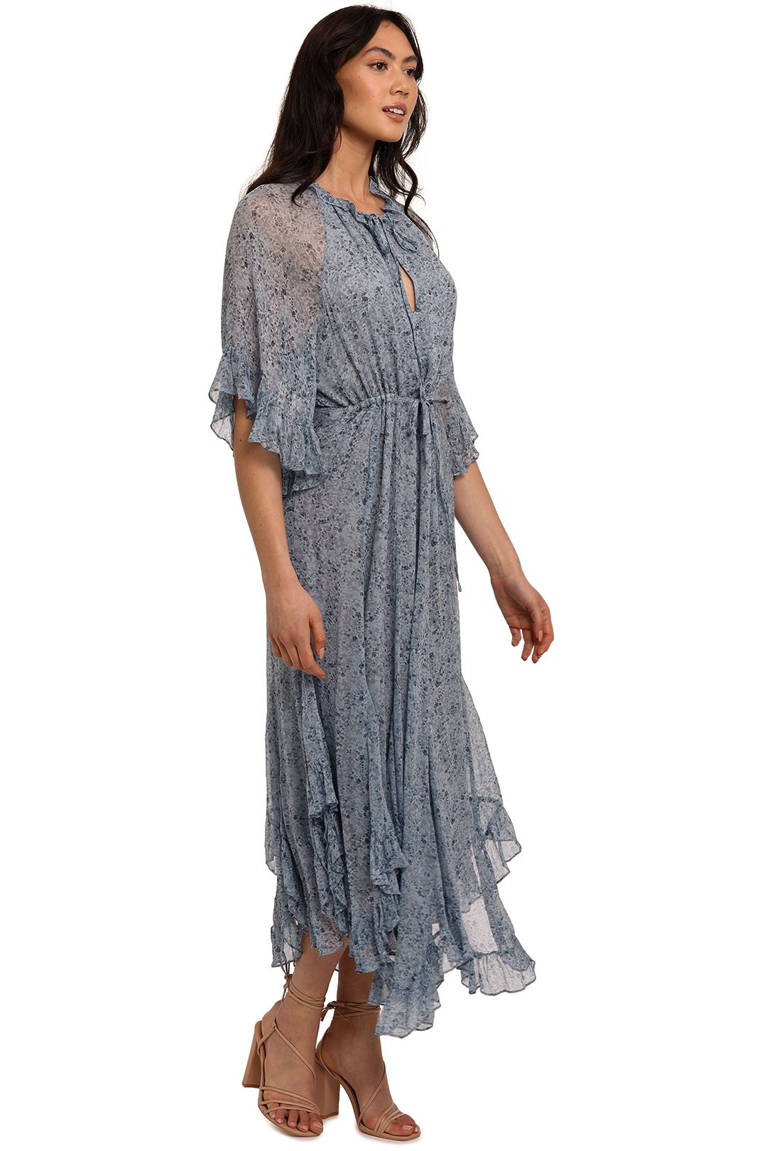 Shona Joy Harmony Flutter Sleeve Midi Dress Ruffle