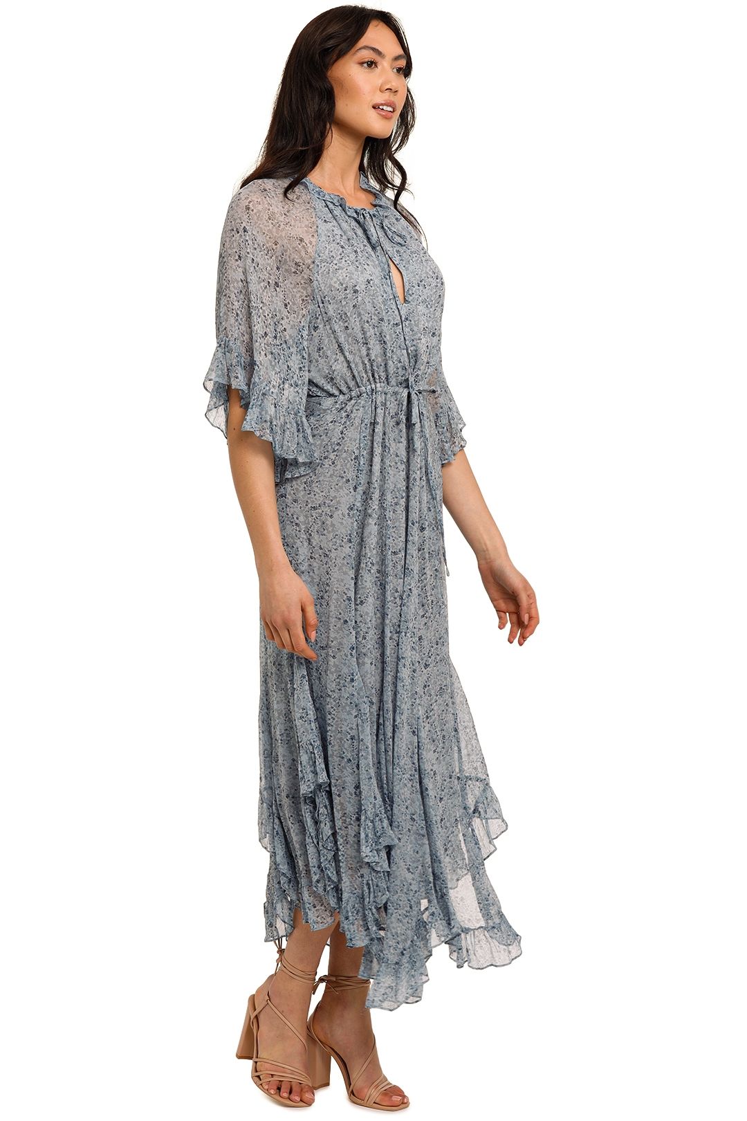 Shona Joy Harmony Flutter Sleeve Midi Dress Ruffle