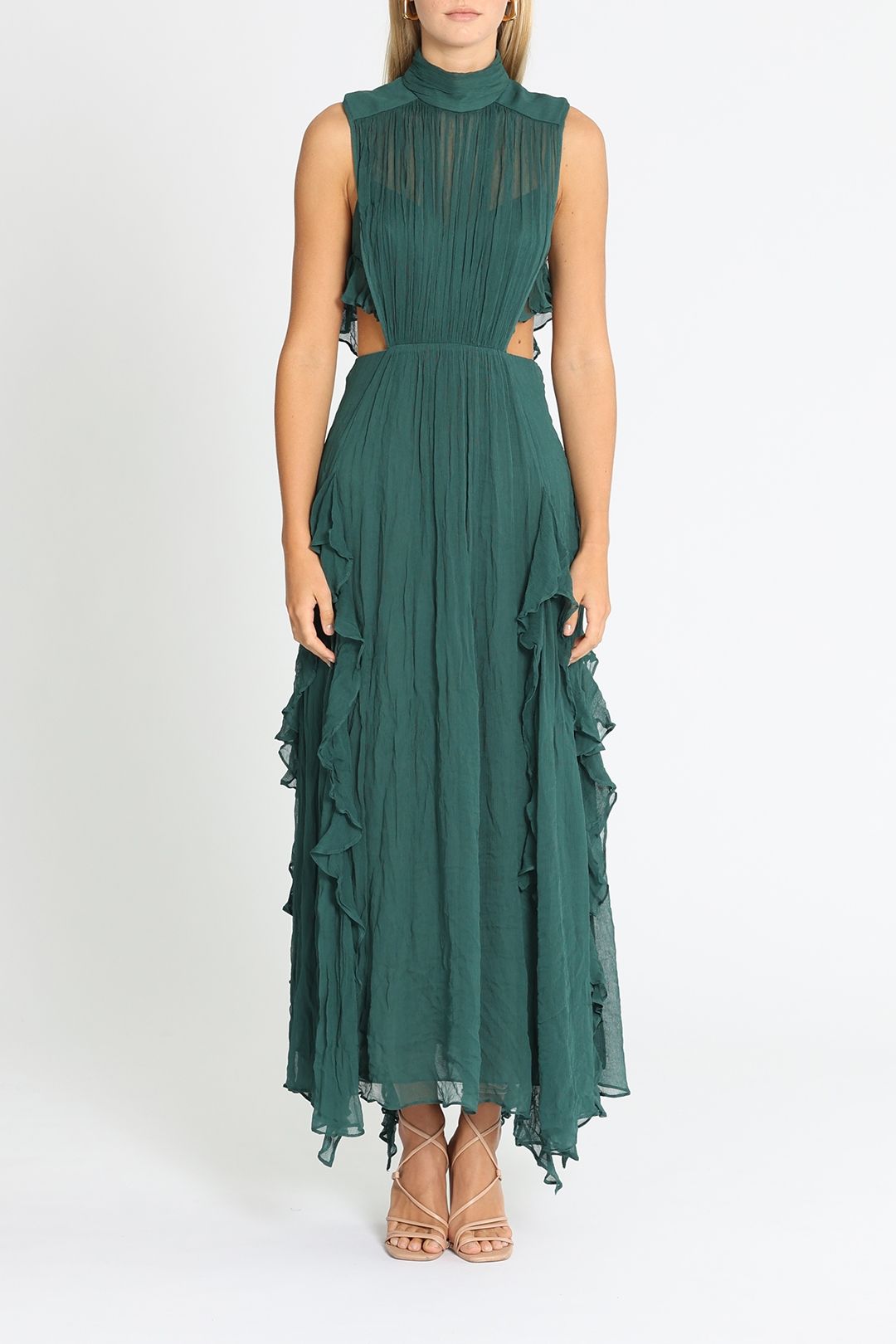 Hire Leonie Backless Frill Maxi Dress in Green | [Shona joy | GlamCorner