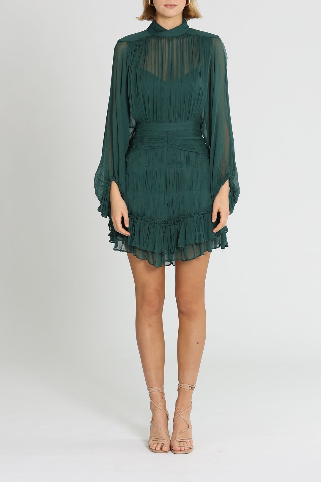 Shona Joy Leonie Long Sleeve Mini Dress Green