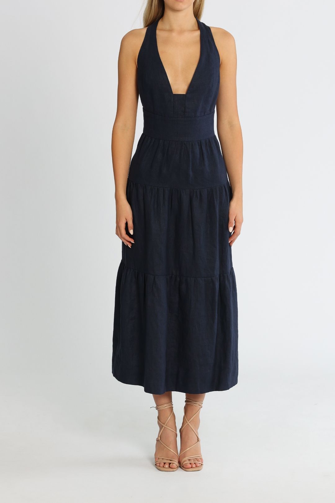 Hire Ligia Plunged Cross Back Midi Dress in Navy | Shona Joy | GlamCorner