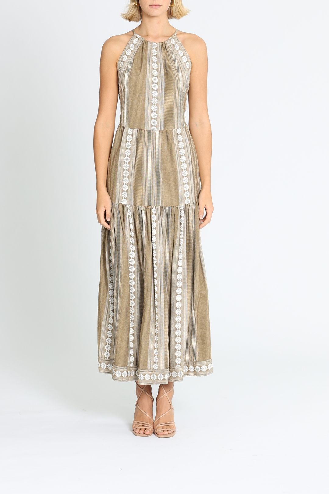 Shona Joy Lizete Backless Halter Midi Dress Cumin