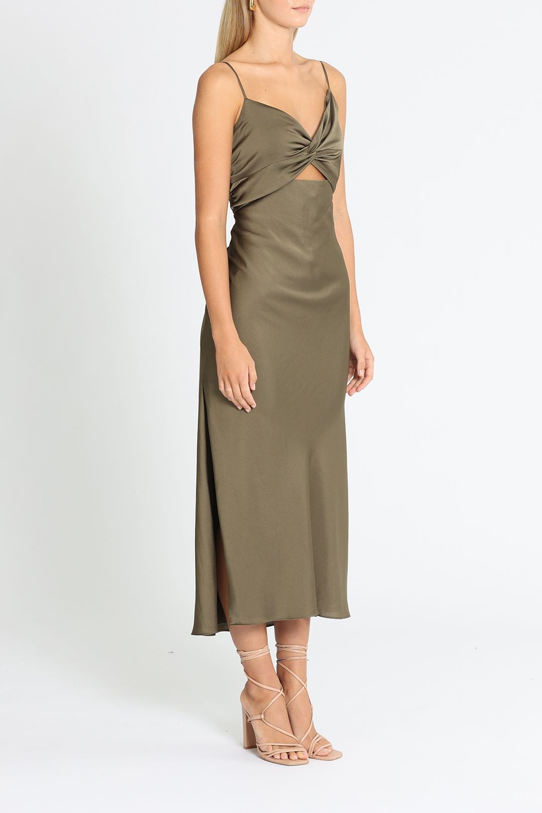 Shona Joy Luxe Twist Midi Dress Pine Cutout