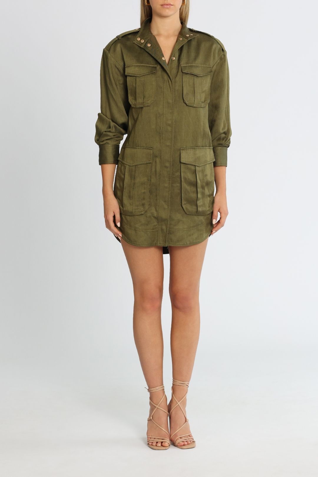 Shona Joy Matilda Long Sleeve Utility Mini Dress Forest
