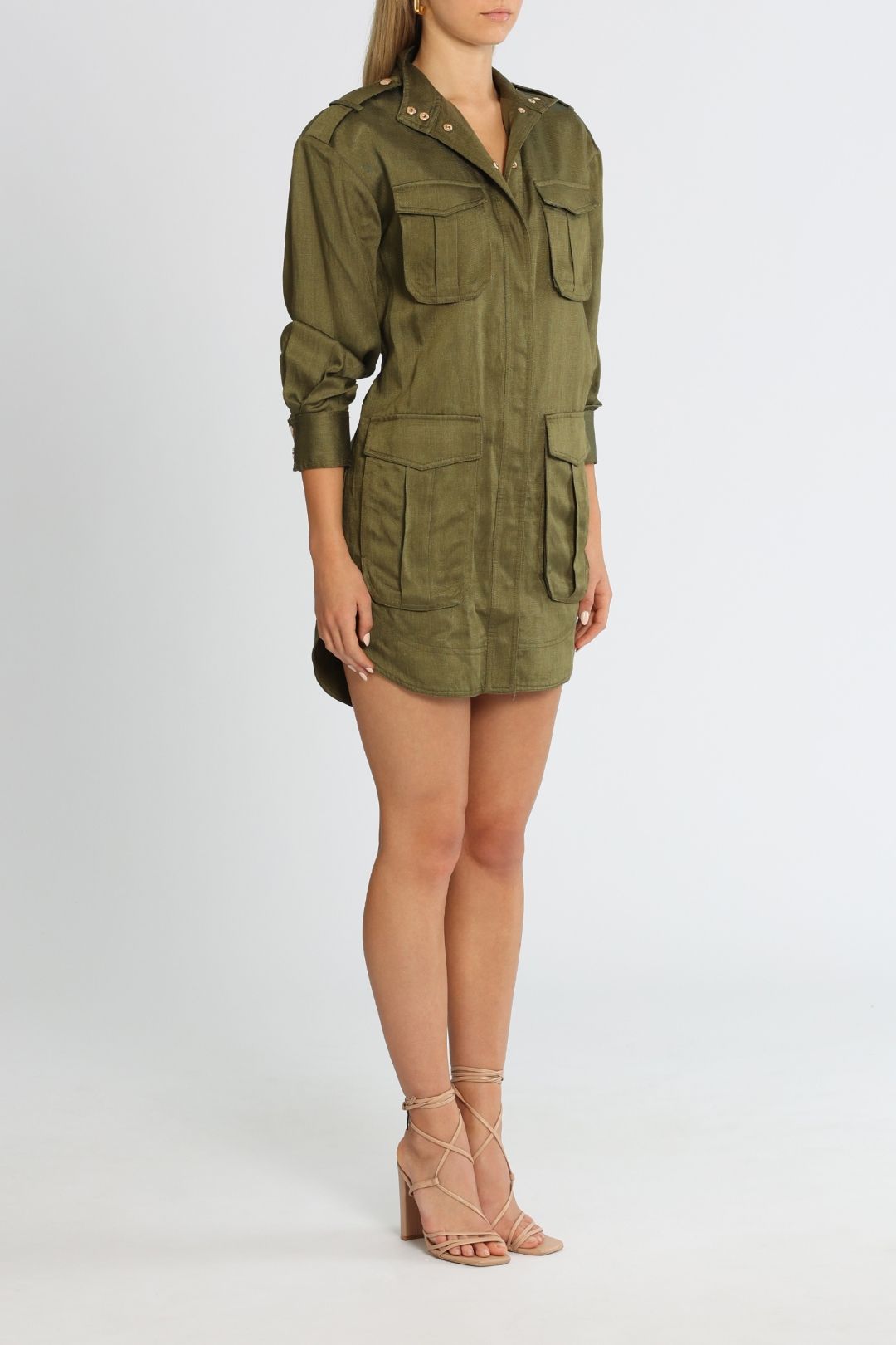 Shona Joy Matilda Long Sleeve Utility Mini Dress Forest Pockets