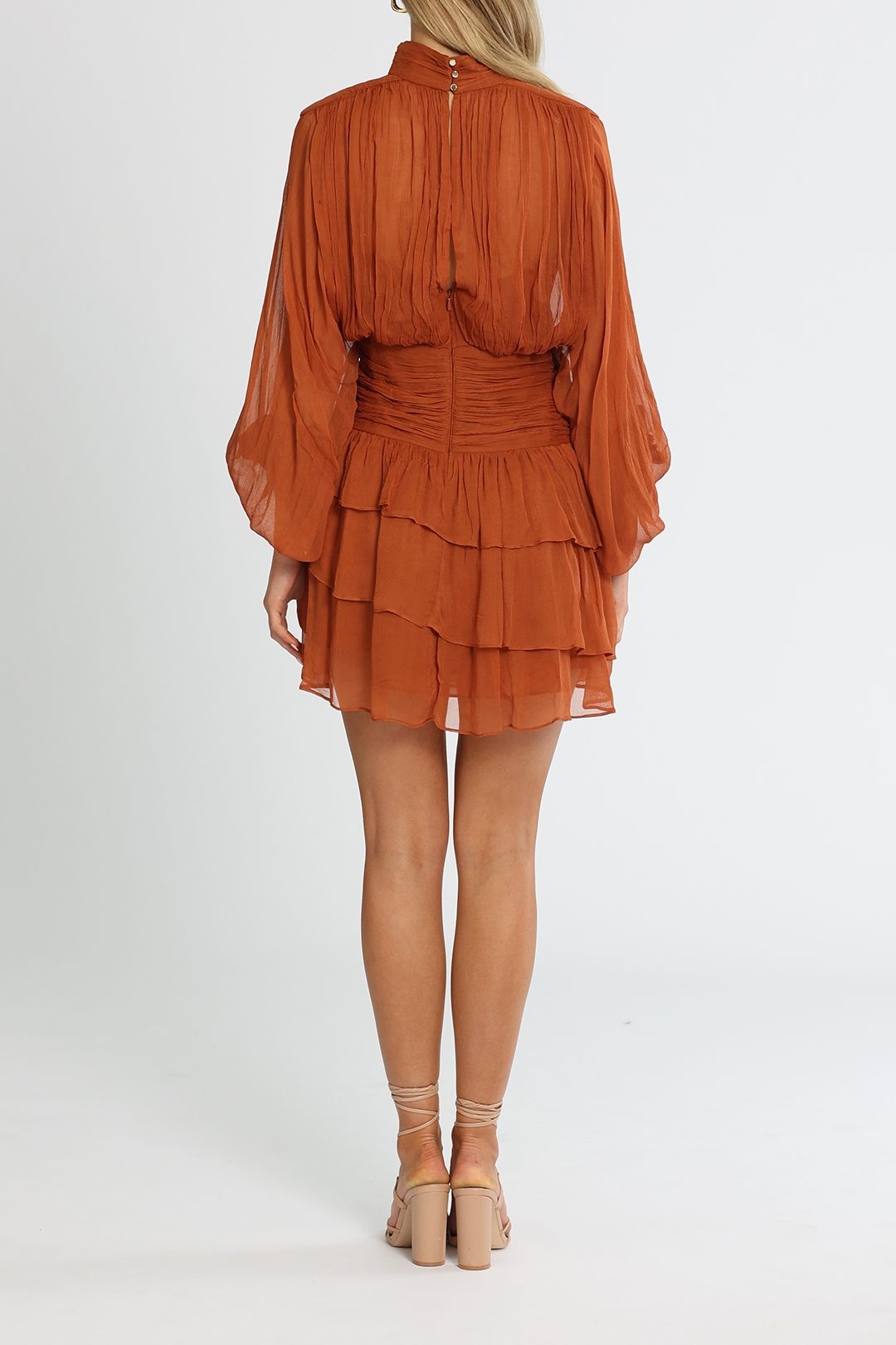 Shona Joy Noemi Long Sleeve Ruched Mini Dress Siena Sheer