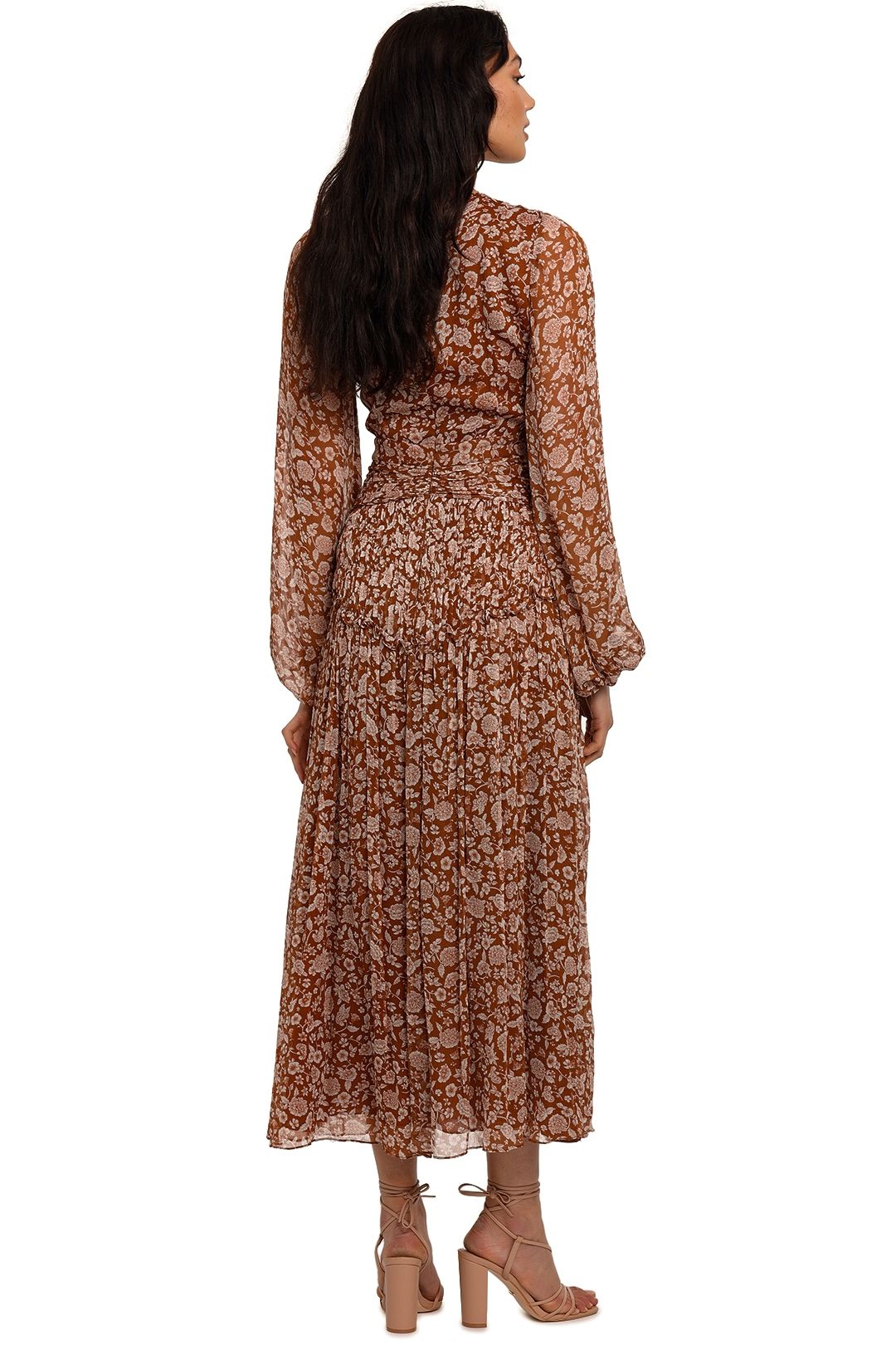 Shona Joy Odette Long Sleeve Midi Dress Brown