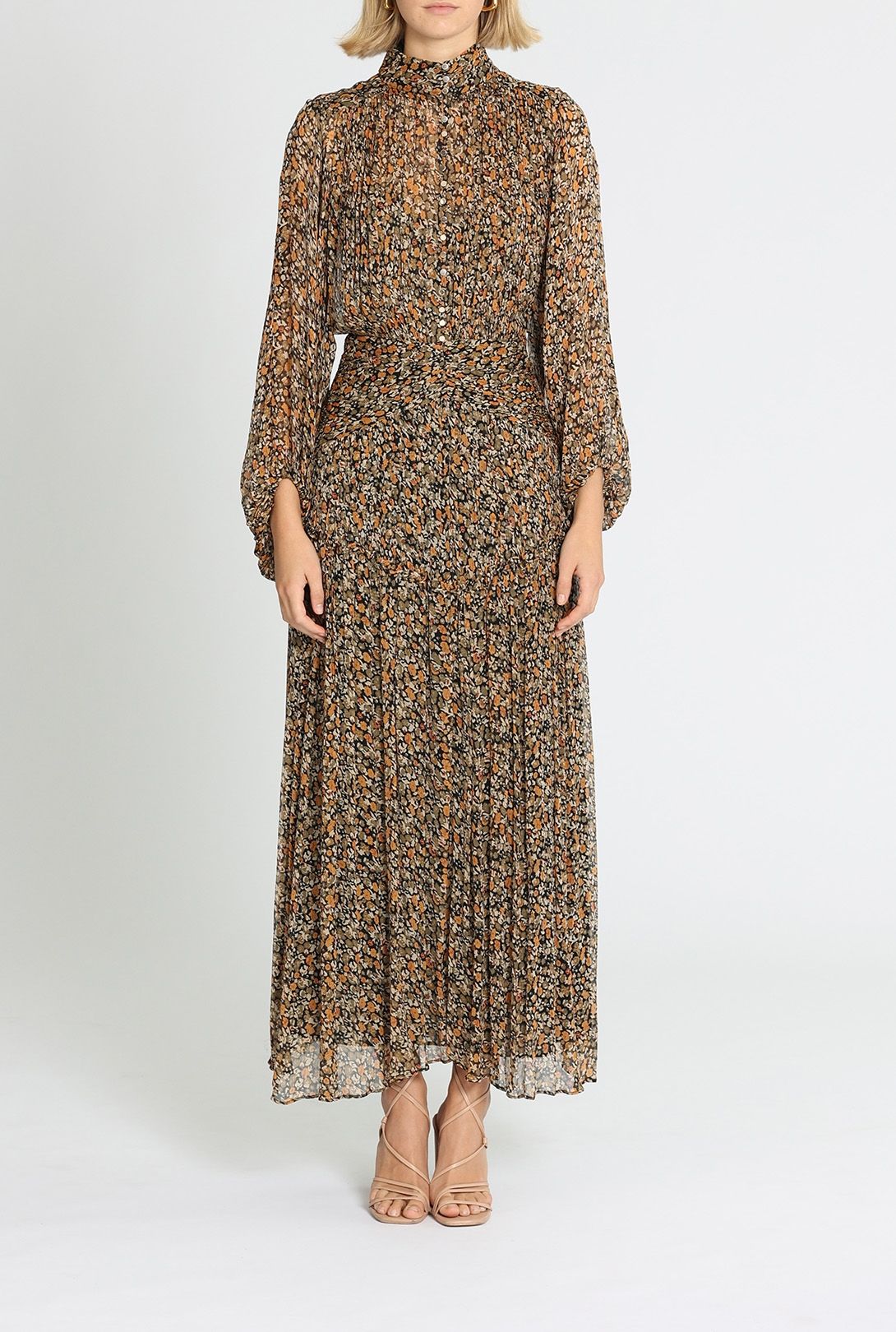 Shona Joy Paloma Fitted Midi Dress Khaki