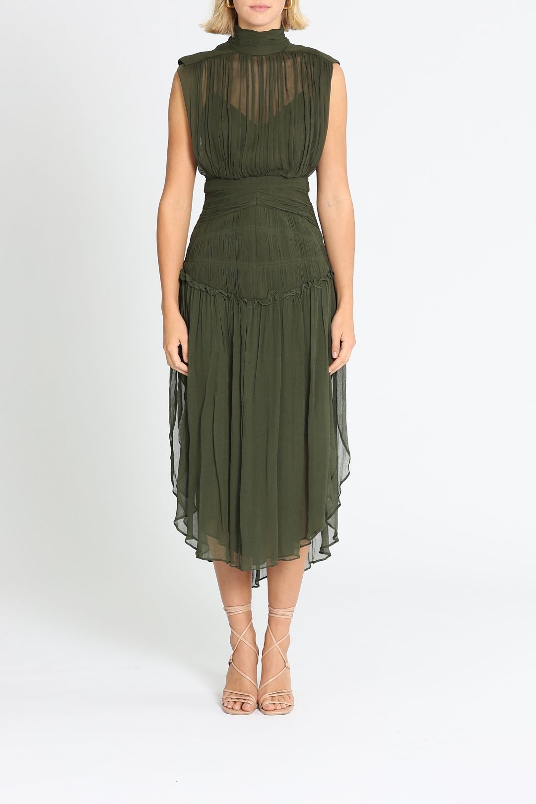 Shona Joy Safira Sleeveless Open Back Midi Dress Olive