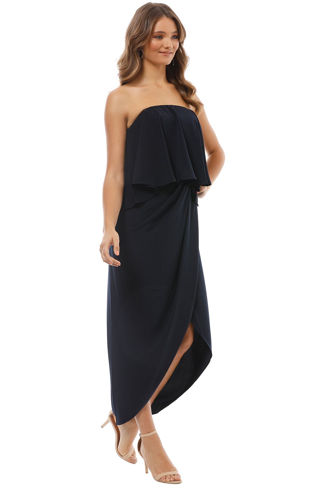 Shona Joy - Strapless Frill Drape Maxi Dress - Side