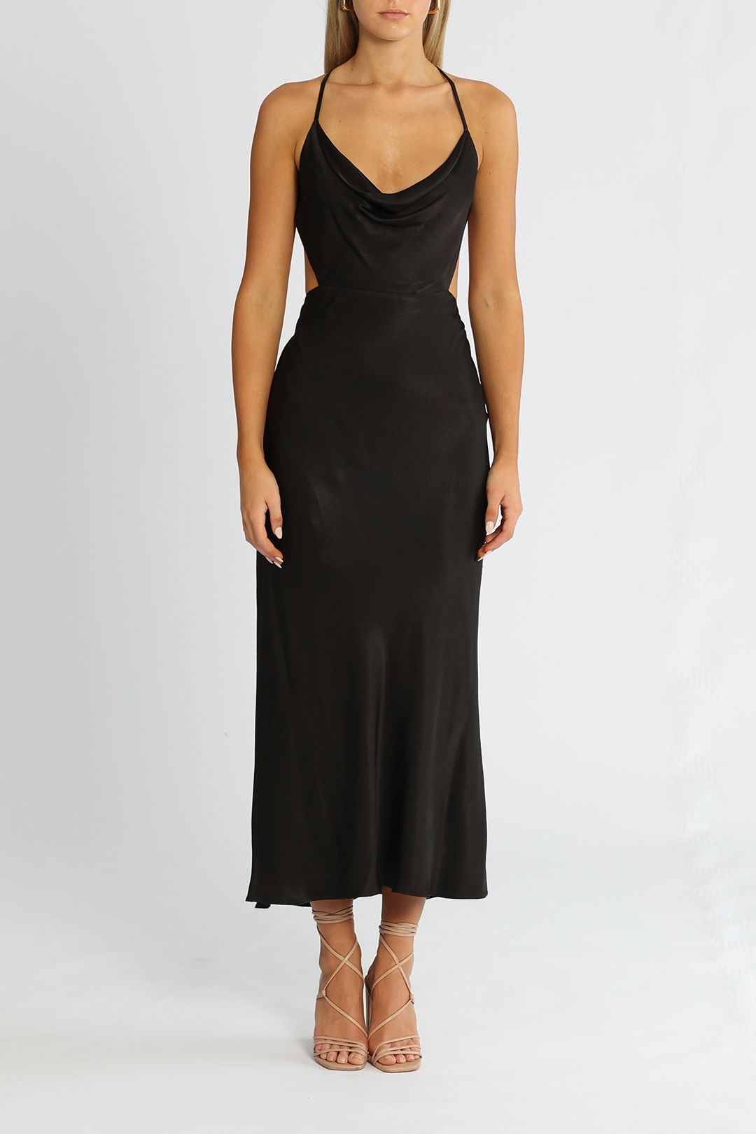 Shona Joy Thalia Bias Cut Out Midi Dress Black