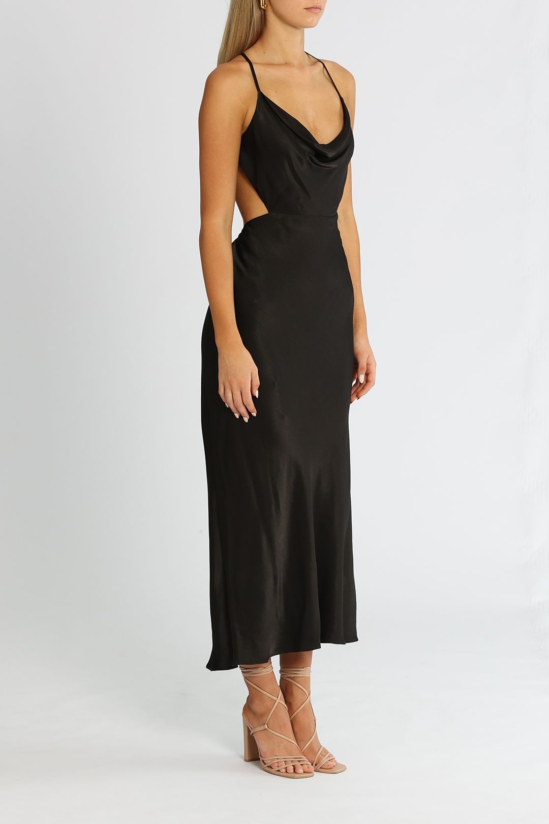 Shona Joy Thalia Bias Cut Out Midi Dress Black Cowl