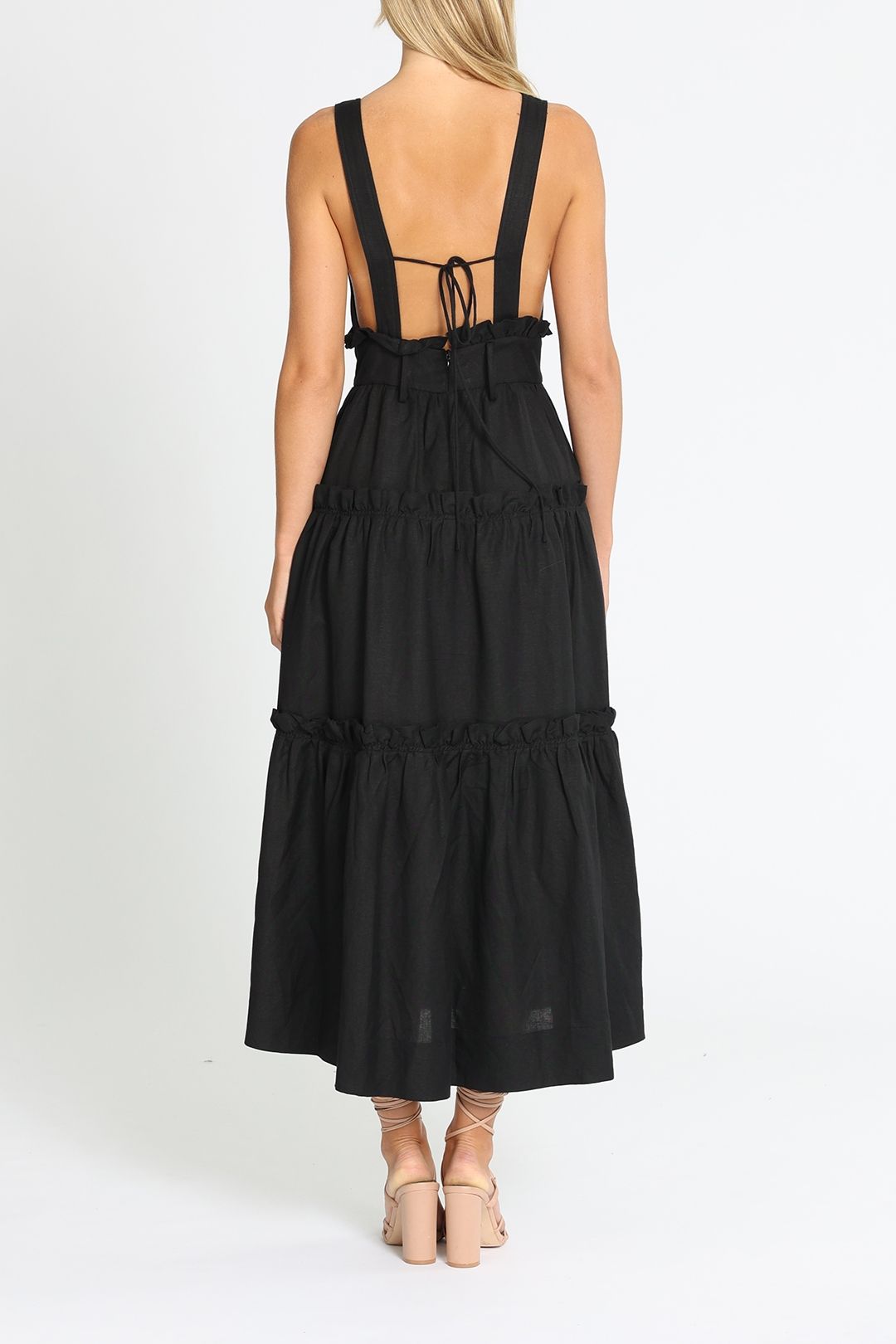 Shona Joy Tiered Midi Dress Black Flared Skirt