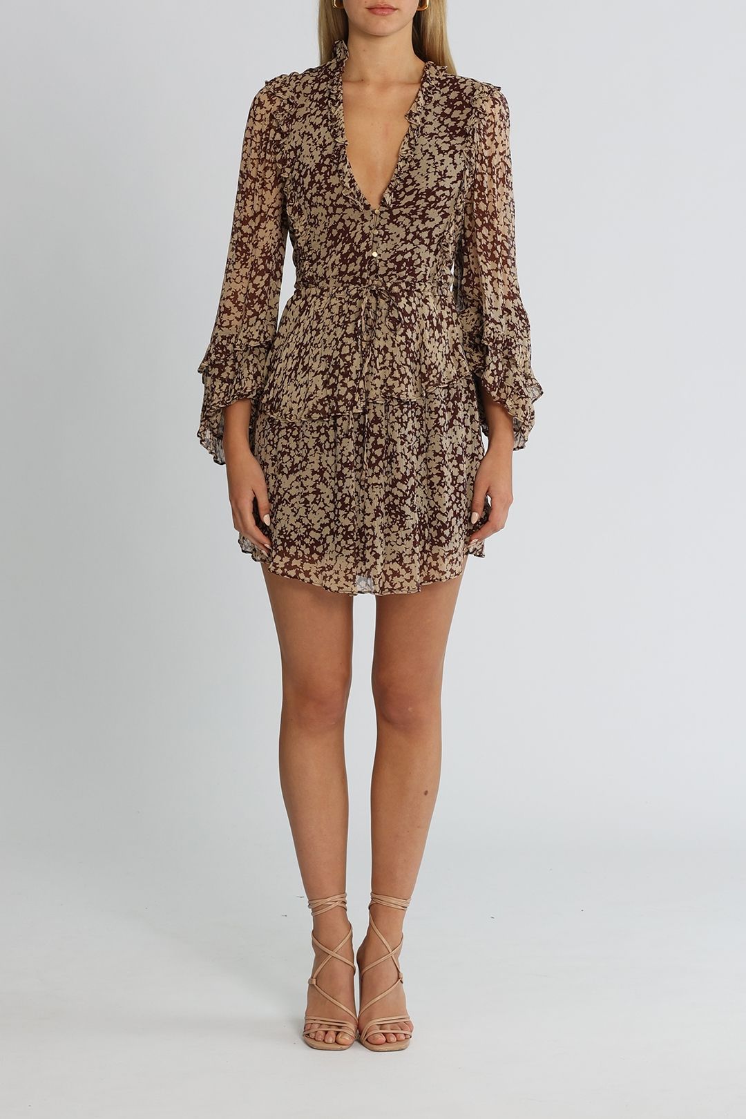 Shona Joy Valeria Balloon Sleeve Drawstring Mini Dress Sangria