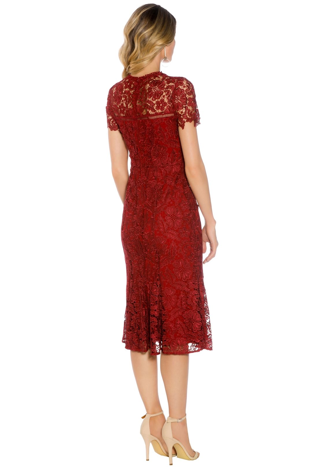 Shoshanna - Park Midi Dress - Red - Back