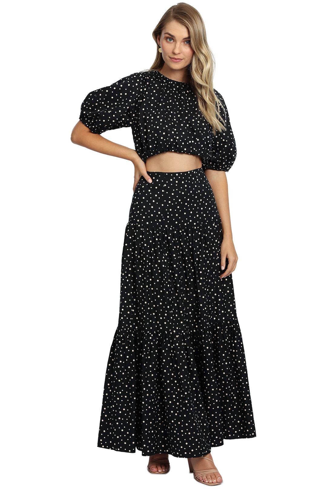 Significant Other Poppy Top and Skirt Set Black Cream Polka cropped maxi