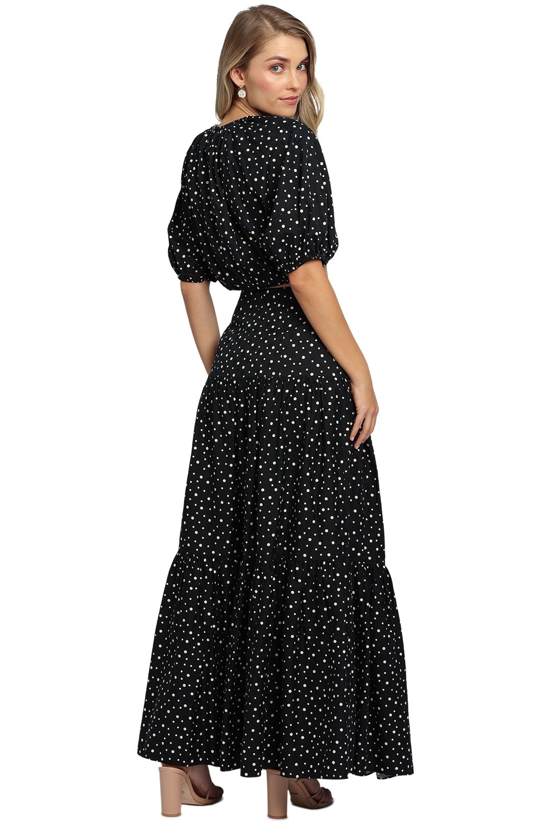 Significant Other Poppy Top and Skirt Set Black Cream Polka print
