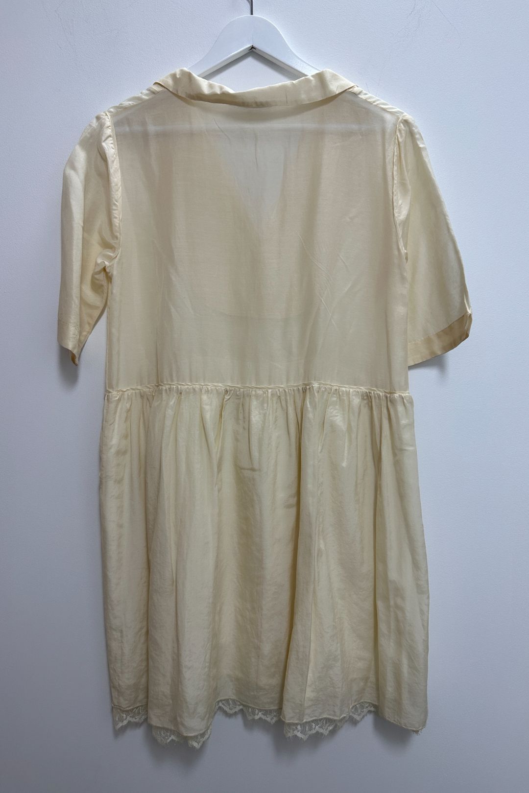 Flannel Silk Dress With Full Skirt in Cream