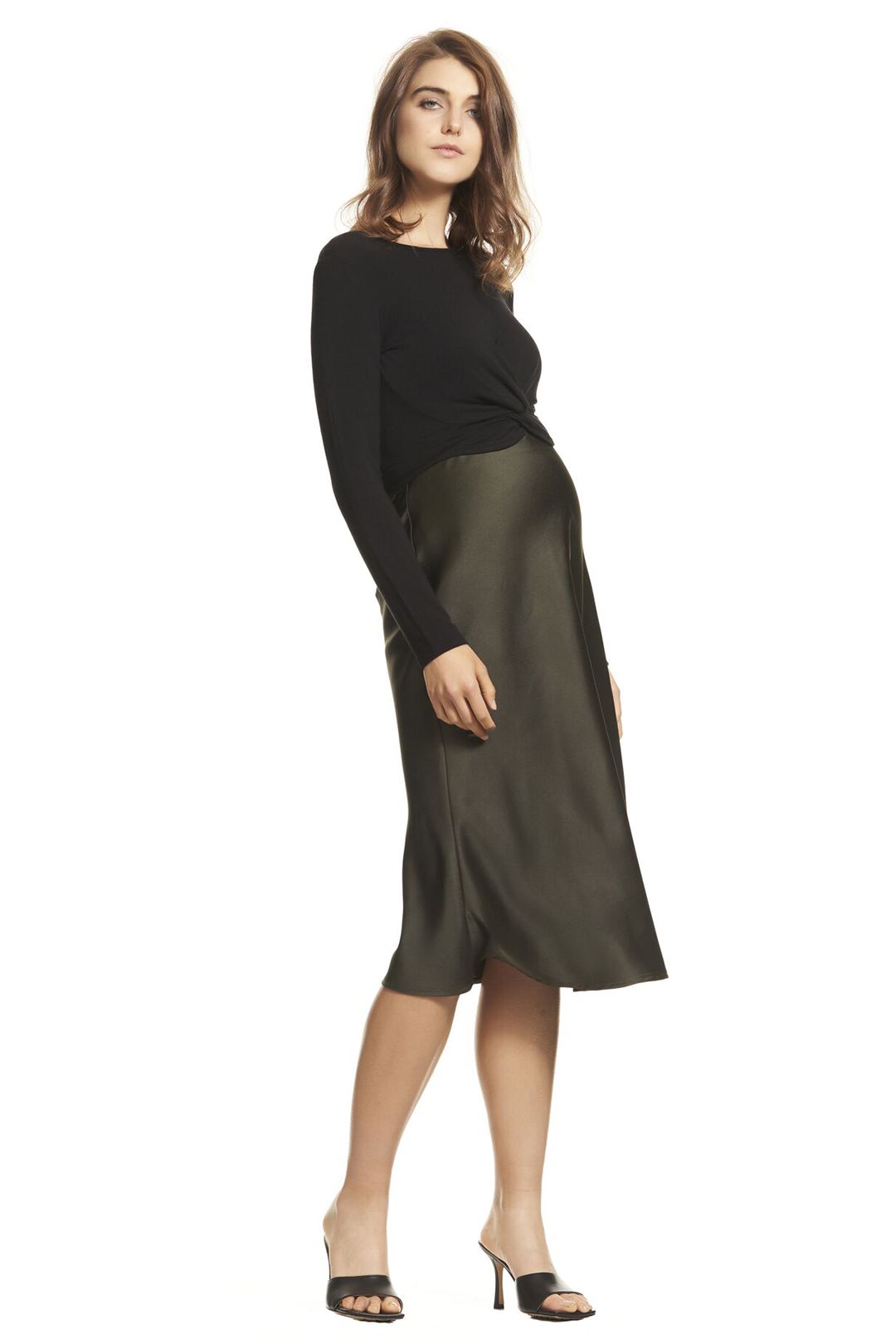Bias Slip Skirt in Olive by Soon Maternity for Hire GlamCorner