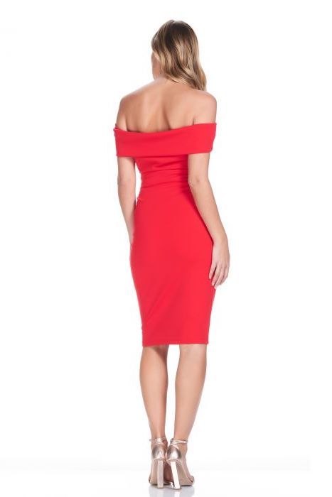 Soon-Maternity-Claire-Off-Shoulder-Dress-Red-Back