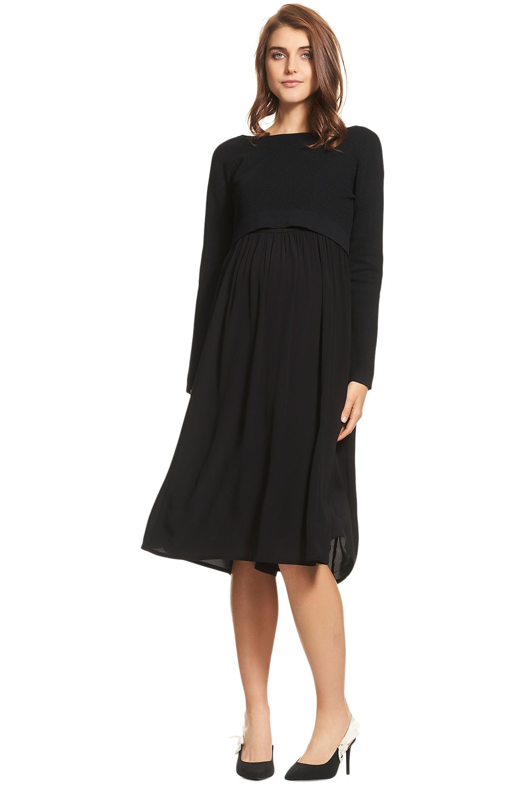 Soon-Maternity-Francis-Long-Sleeve-Dress-Navy-Speck-Front
