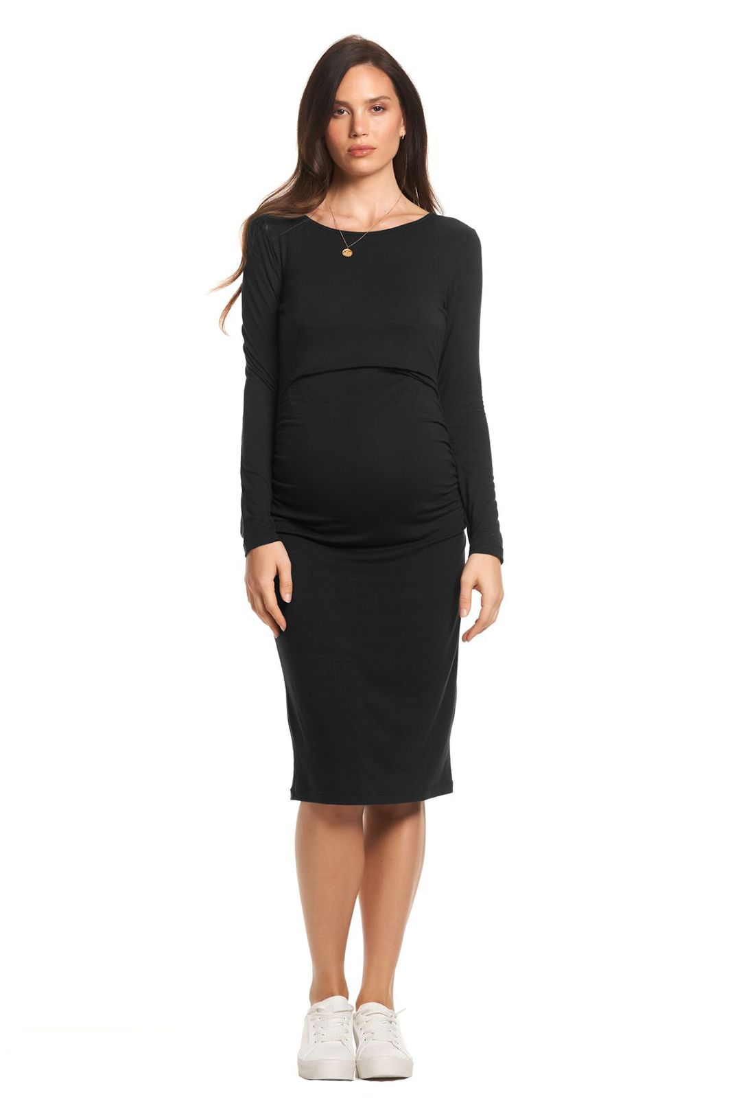 Soon-Maternity-Honor-Long-Sleeve-Feeding-Dress-Black-Front