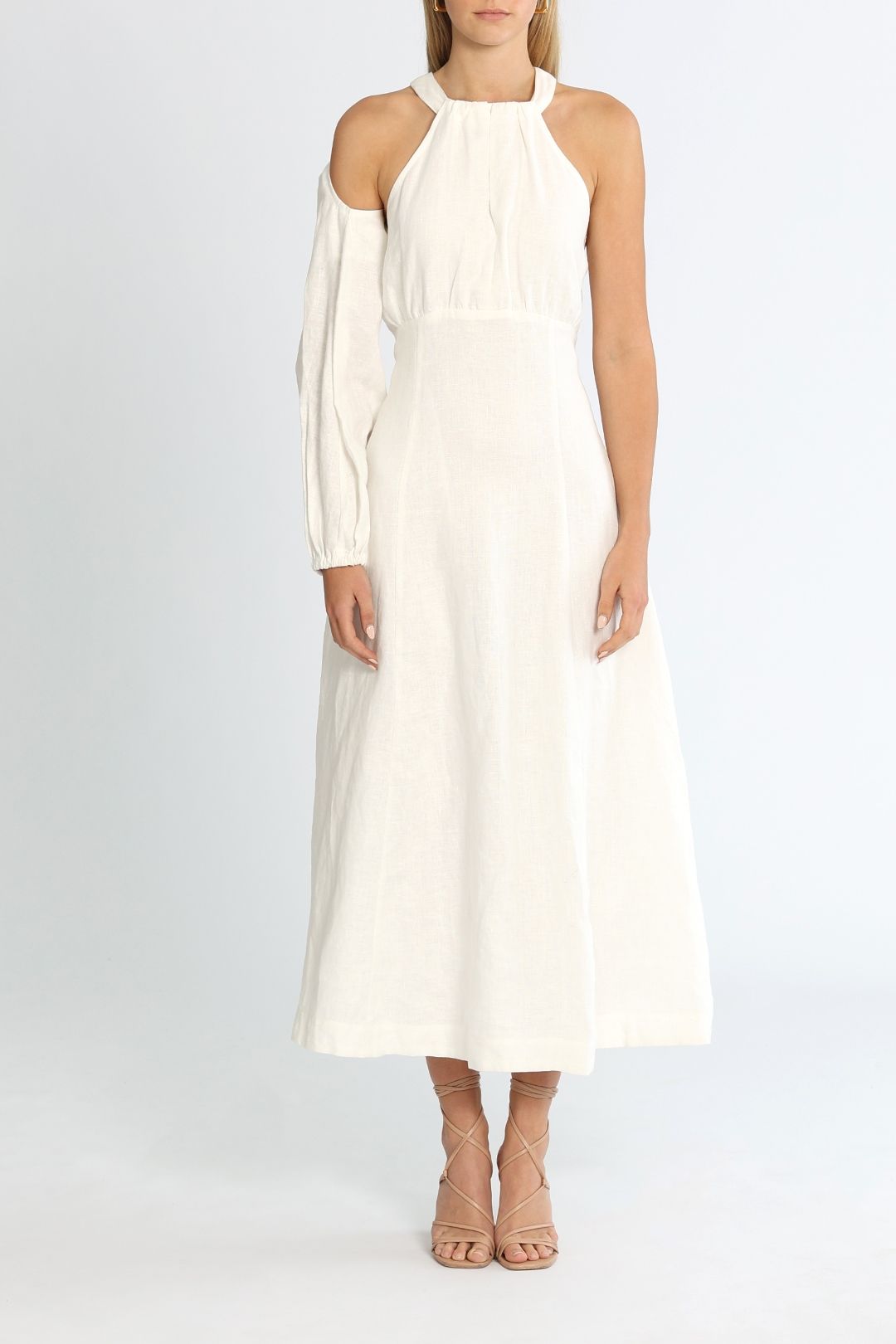 SOVERE Depart Removable Sleeve Midi Dress Ivory