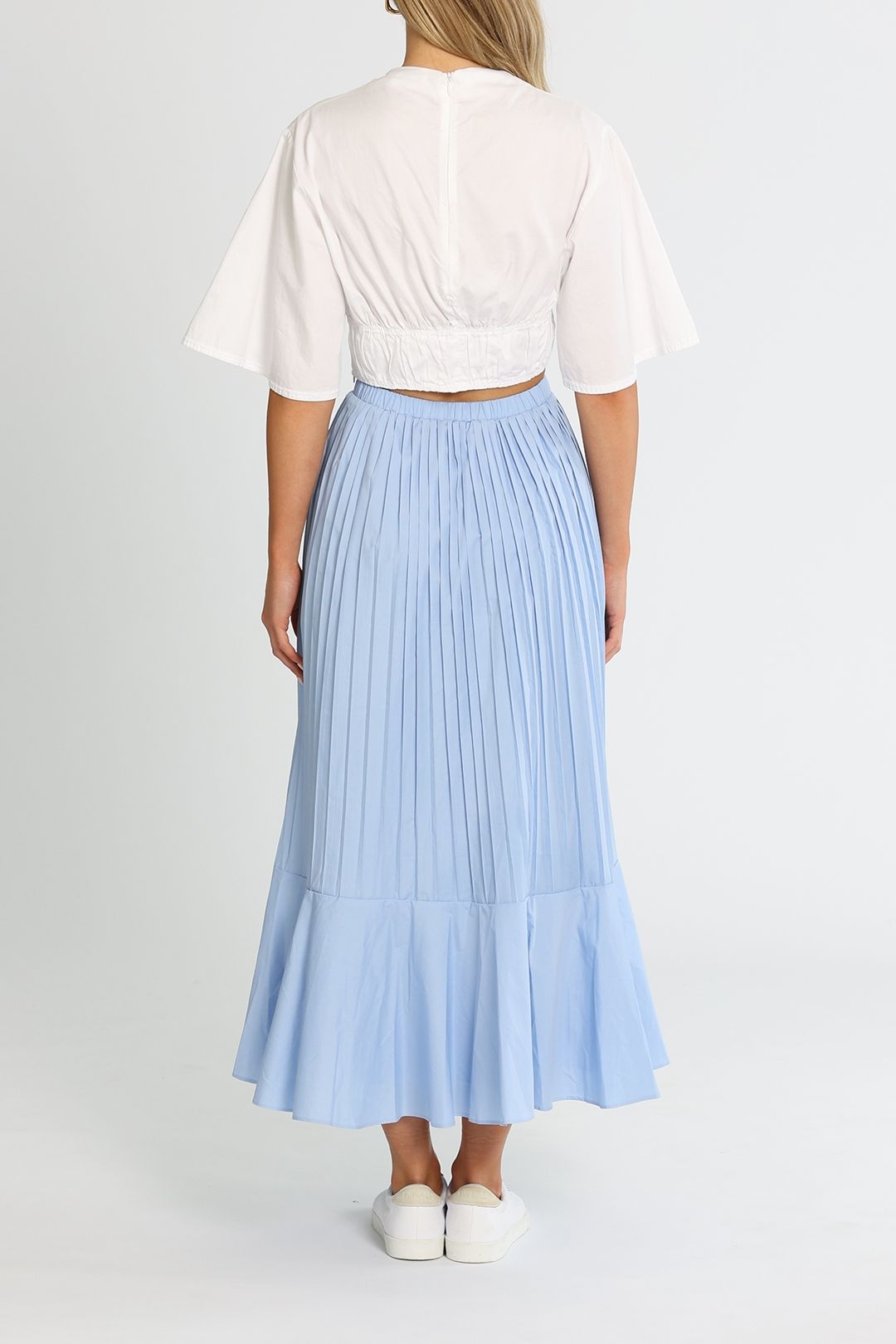 Hire Focus Pleat Midi Skirt in Powder Blue SOVERE GlamCorner